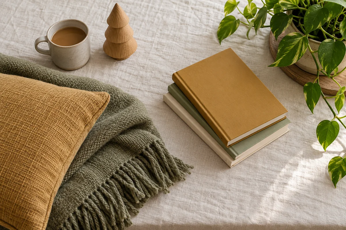 Three groups of home objects arranged by size on a pale table