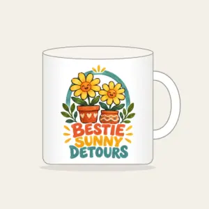 BESTIE SUNNY DETOURS Mug in white