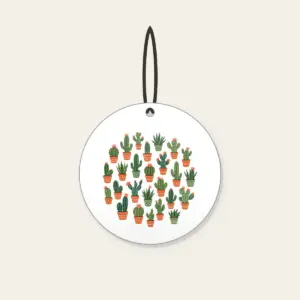 Potted Cacti in Terracotta Ceramic Ornament in white: Potted cacti in terracotta and green repeat on a cream ground.