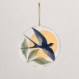 Swallow Sunrise Suncatcher with an original window stories illustration