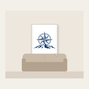 Compass Rose over a Ridge Line Fleece Blanket in white: A compass rose rests over a simple ridge line in navy and white.