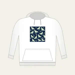 Luna Moths and Crescent Moons on Navy Hoodie in white: Pale luna moths and crescent moons glow on deep navy among tiny star dots.