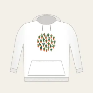 Potted Cacti in Terracotta Hoodie in white: Potted cacti in terracotta and green repeat on a cream ground.