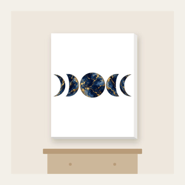 Product image Gold-Veined Navy Marble with Moon Phases Canvas Print