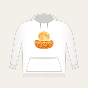 Harvest Moon over Wheat Hoodie in white: A large orange harvest moon above rows of wheat in orange and cream.