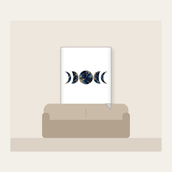 Product image Gold-Veined Navy Marble with Moon Phases Fleece Blanket