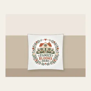 Family Blooms Here Pillow in white