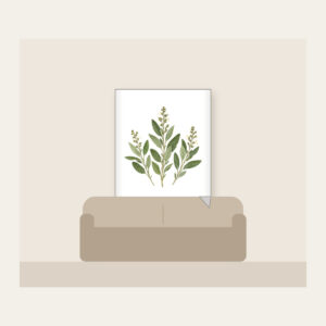 Three Pressed Sage Sprigs Fleece Blanket in white: Three sage sprigs in cream and pale green with tiny dotted stems, like a page from a pressed-botanical album.