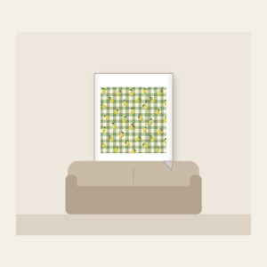 Green Gingham with Scattered Pears Fleece Blanket in white: Green and cream gingham checks with small pears scattered between.
