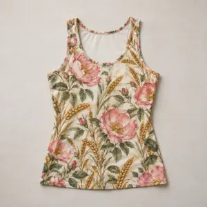 Women's Prairie Rose All-Over Tank with all-over prairie roses and wheat stalks in rose, gold and sage