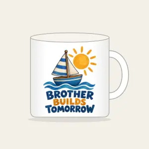 BROTHER BUILDS TOMORROW Mug in white