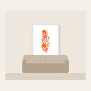 Retro Daisy Rows in Orange and Pink Fleece Blanket in white: Retro daisies climb upward in orange, pink and cream.