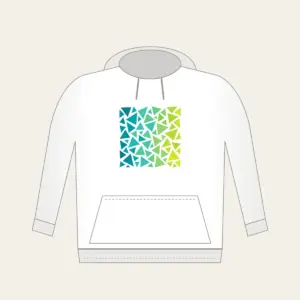Teal-to-Lime Color-Block Triangles Hoodie in white: Color-blocked triangles shift from teal to lime on white.