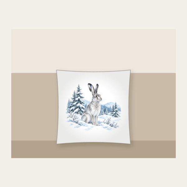 Product image Hare in a Snowy Field with Pines Pillow
