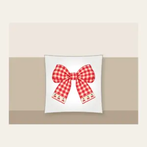 Red Gingham with Cherry Accents Pillow in white: Red and cream gingham with tiny cherry motifs.