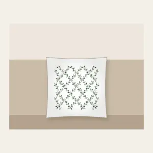 Forest Green Trellis with Tiny Leaves Pillow in white: Trellis lines with small leaves in forest green, cream and sage repeat all over.