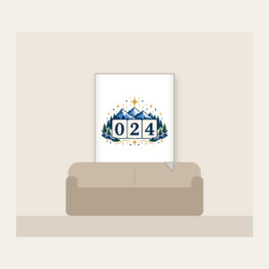 Mountain and Star Border with 024 Fleece Blanket in white: A border of mountains and stars surrounds a three-digit counter reading 024.