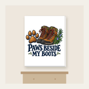 PAWS BESIDE MY BOOTS Canvas Print in white