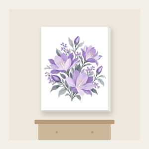 Lilac Night-Blooming Floral Pattern Canvas Print in white: A compact floral pattern of night-blooming flowers in lilac and pale grey.