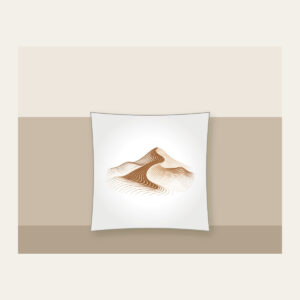 Rolling Dune in Topographic Lines Pillow in white: Topographic contour lines shaped into a rolling dune, drawn in warm brown and cream.