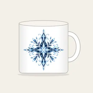 Frosted Crystal Lines in Ice Blue Mug in white: Fine frosted crystal lines in ice blue and white across a deep navy ground.