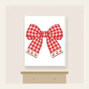 Red Gingham with Cherry Accents Canvas Print in white: Red and cream gingham with tiny cherry motifs.