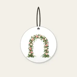 Rose and Ivy Garden Arch Ceramic Ornament in white: An arch of climbing roses and ivy in blush, deep green and cream, leaving generous open space in the middle.