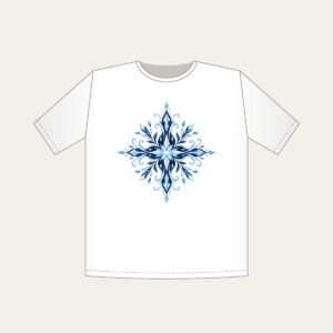 Frosted Crystal Lines in Ice Blue T-Shirt in white: Fine frosted crystal lines in ice blue and white across a deep navy ground.
