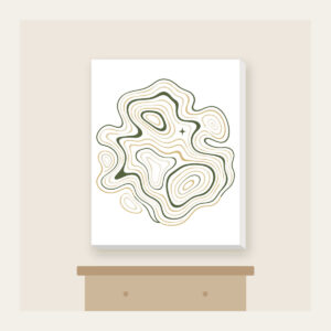 Moss and Sand Contour Map Lines Canvas Print in white: Flowing contour lines in moss, sand and cream, with a single tiny star tucked among them.