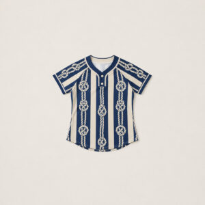 Nautical Knot Two-Button Baseball Jersey with all-over rope knots and stripes in navy and cream