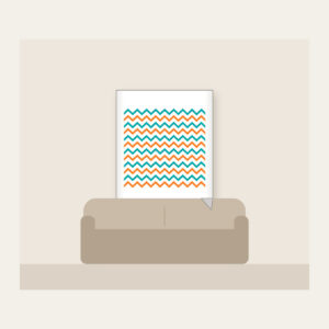 Teal and Orange Zigzag Trail Fleece Blanket in white: Zigzag trail lines in teal and orange race across a white ground.