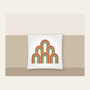 Terracotta Nested Arches Pillow in white: A repeat of nested arches in terracotta, sage and cream.