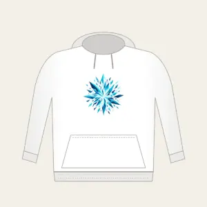 Aqua Shards Bursting into Navy Hoodie in white: A burst of aqua and white geometric shards darkening into navy.