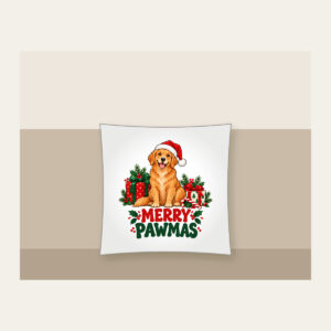 Merry Pawmas Pillow in white