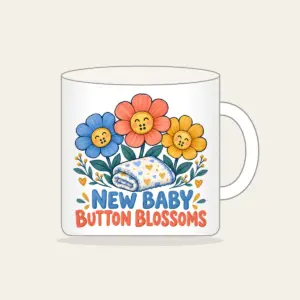 NEW BABY BUTTON BLOSSOMS Mug in white