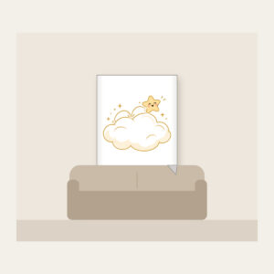Little Star Hopping on a Cloud Fleece Blanket in white: A little star hops across a cloud in white, cream and gold.