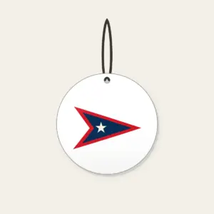 Navy Pennant with Cream Star Ceramic Ornament in white: A three-point pennant in navy and red with one small cream star.