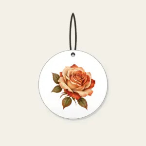 Single Desert Rose Ceramic Ornament in white: One large rose in sand and rust tones with a few leaves.
