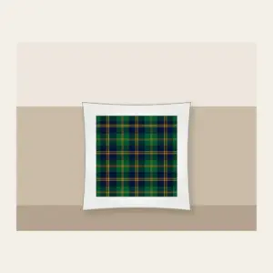 Green and Navy Plaid with Gold Lines Pillow in white: A classic plaid of green and navy, finished with fine gold lines.