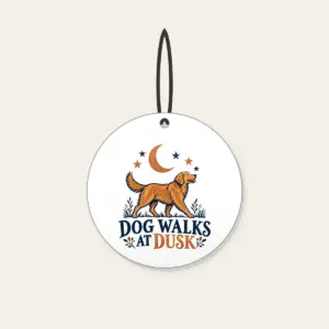 DOG WALKS AT DUSK Ceramic Ornament in white