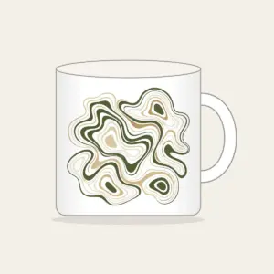 Moss and Sand Contour Lines Mug in white: Flowing contour lines in moss, sand and cream trace the shape of a quiet landscape.
