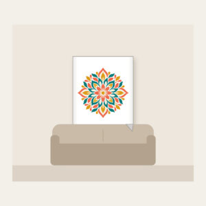 Petal Mosaic Kaleidoscope Fleece Blanket in white: Symmetrical petal mosaics in coral, teal, mustard and cream.