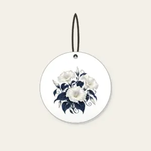 Night-Blooming Moonflowers over Navy Ceramic Ornament in white: Moonflowers in cream and silver glow over a navy ground.