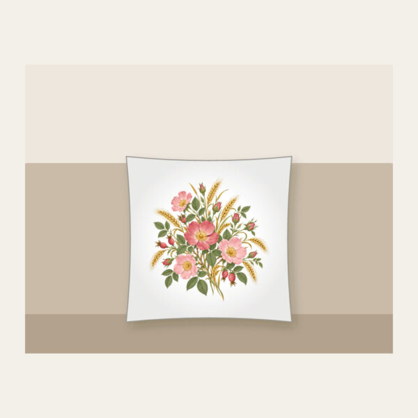 Product image Prairie Roses and Wheat on Cream Pillow