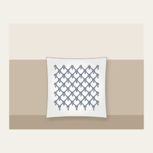 Navy Lattice with Tiny Keys Pillow in white: A lattice of thin navy lines on cream, with a tiny repeating key motif.