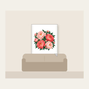 Big Peonies on Deep Green Fleece Blanket in white: Large peonies in blush and coral with leaves on a dark green ground.