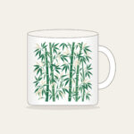 Jade Bamboo Grove Pattern Mug in white: Tall bamboo stalks and slender leaves repeat in jade and cream.