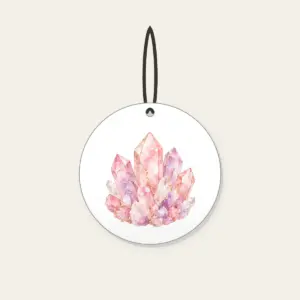 Rose Quartz Crystal Pattern Ceramic Ornament in white: A rose quartz crystal pattern in blush, lilac and white with fine gold lines.