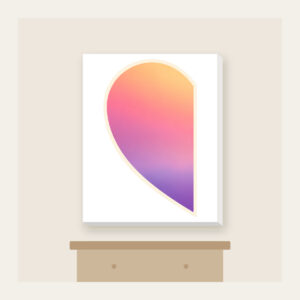 Dawn Gradient Half Heart Canvas Print in white: A left-half heart filled with a dawn gradient of peach, rose and pale violet, edged with a thin cream border.