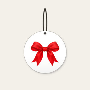 Single Red Ribbon Bow Ceramic Ornament in white: One plain red ribbon bow, with no other artwork.